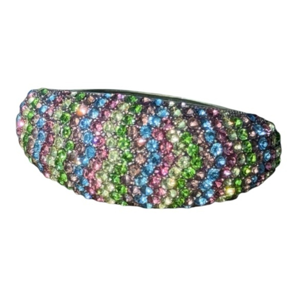 Vintage Maximalist Y2K Glam Statement Multicolor Pavé Crystal Clamper Bracelet